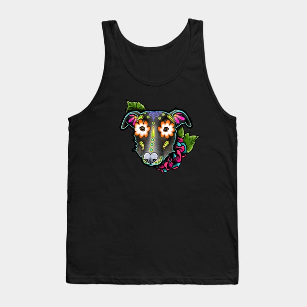 Wirehaired Terrier Mix - Day of the Dead Sugar Skull Dog Tank Top by prettyinink